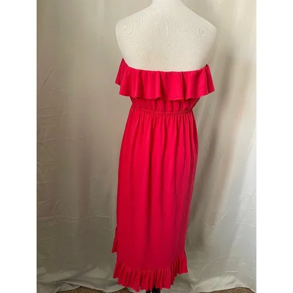 Bongo Women's Pink Ruffle Trimmed Strapless Midi Dress - Picture 5 of 8